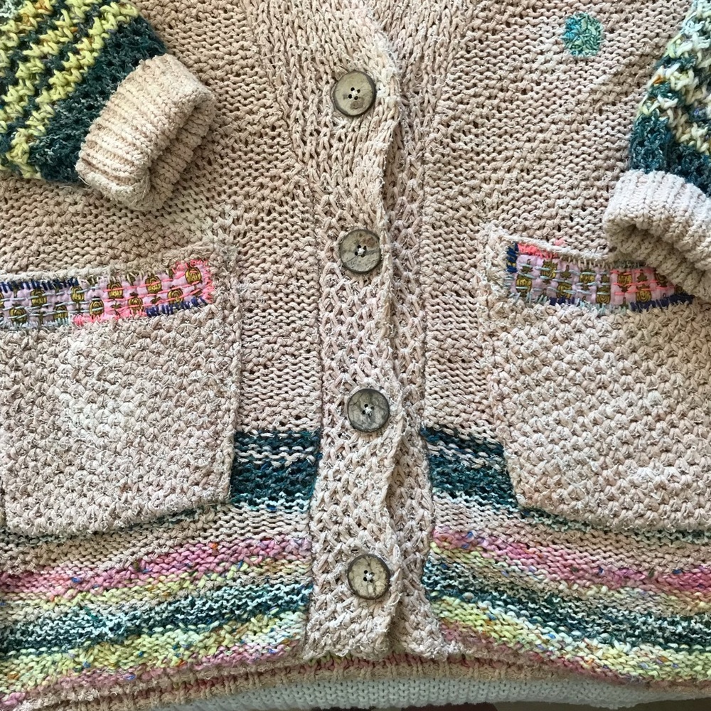 Anthropologie Pink Embroidered Patchwork Knit Sweater - Picture 4 of 6